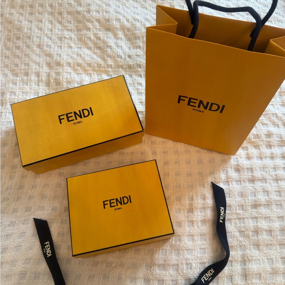 Fendi Mustard Yellow Box Collection + Paper Bag + Ribbon